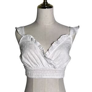 GB Gianni‎ Bini Womens XL Swiss Dots Babydoll Smocked Sleeveless Ruffle Crop Top